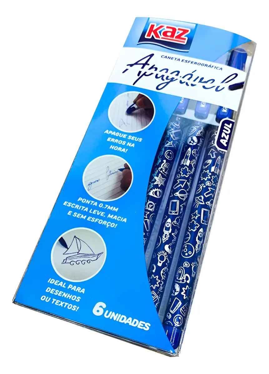 Kit 6 Canetas Esferográficas 0.7mm Azul Apagável Azul
