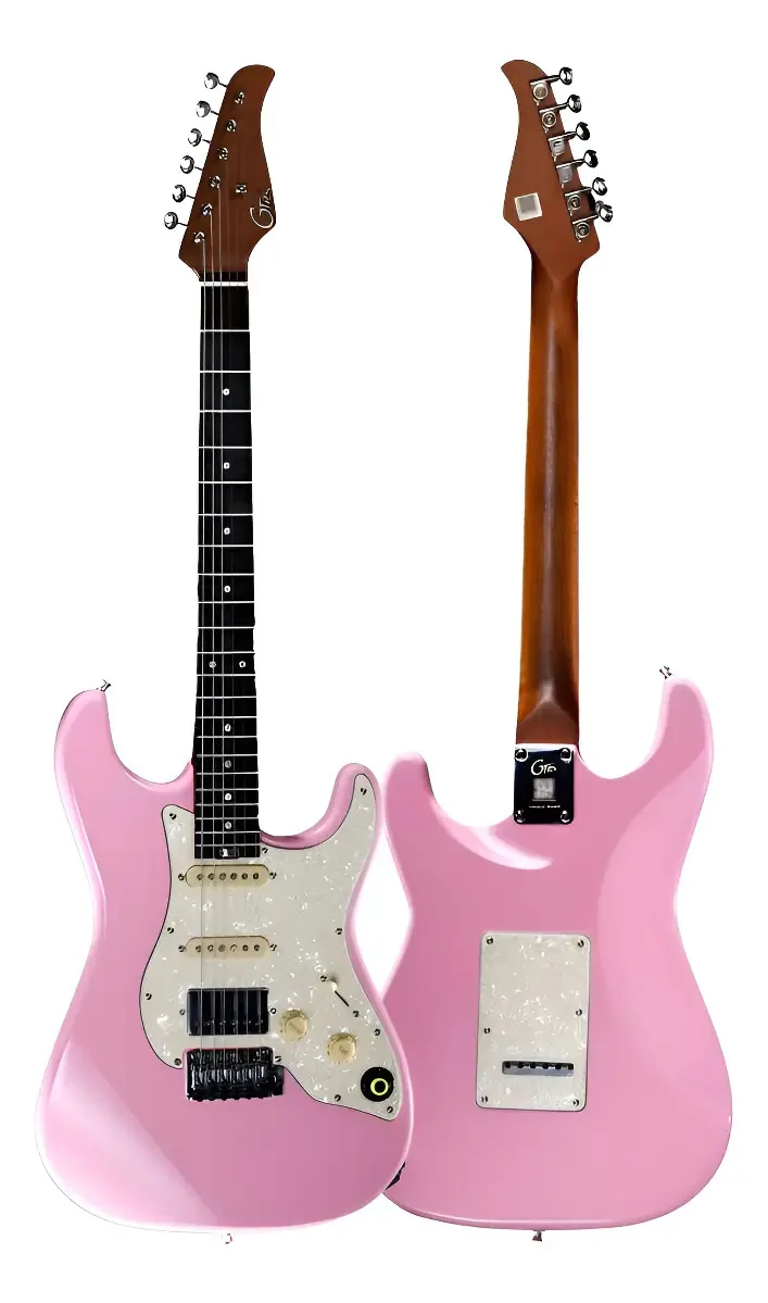Guitarra Mooer GTRS Stratocaster Rosa com Efeitos e Bag
