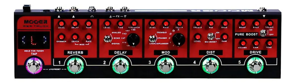 Pedaleira Mooer Red Truck Multiefeitos 5 Efeitos com Afinador e LEDs