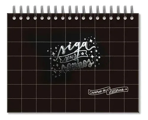 Caderno De Lettering Folhas Brancas Preto Quadriculado