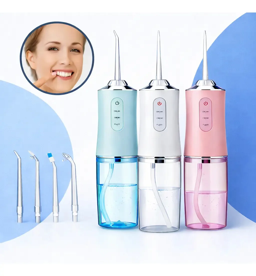 Irrigador Bucal Portátil Water Flosser Usb Bivolt Jato De Água Higiene Oral Com 4 Bicos 360° Para Limpeza De Implantes, Próteses E Aparelhos Premium 3 tech