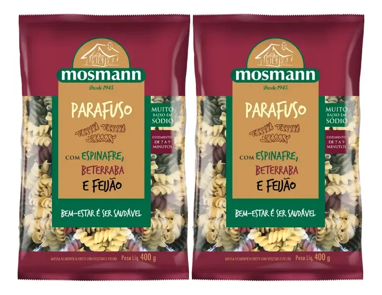 Kit 2x: Macarrão Parafuso Com Vegetais Mosmann 400g