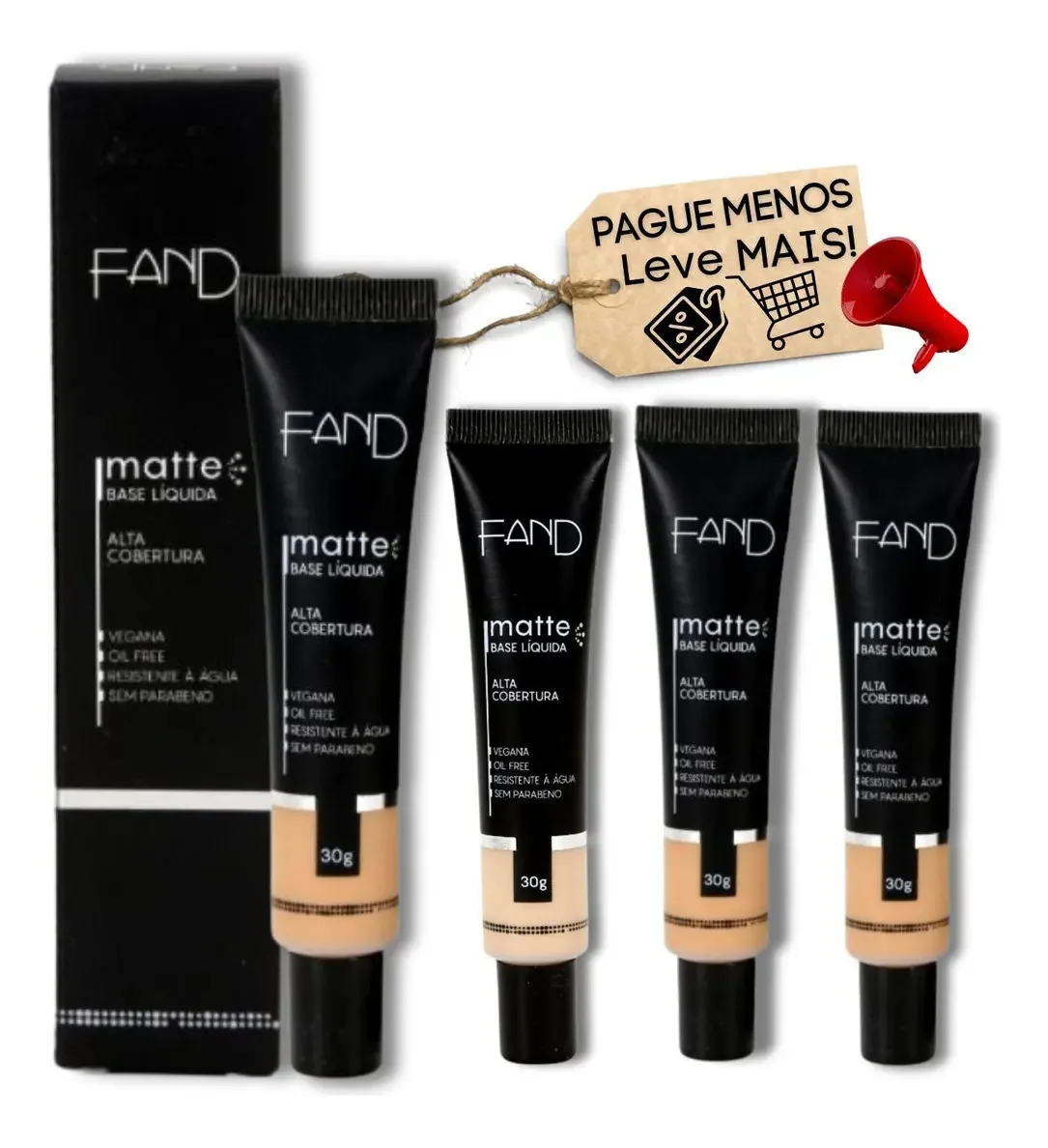 Kit 4 Bases Liquida Fand Matte Vegana 1.75/2.75/6.75 E 9 Tom Bege