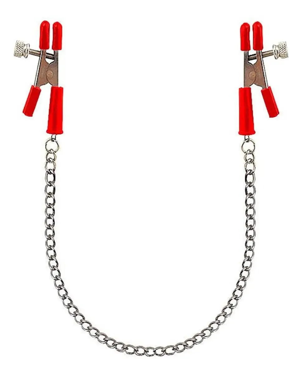 Prendedor De Mamilos Seios Corrente Metal Inóx Erótico Bdsm Cor Vermelho