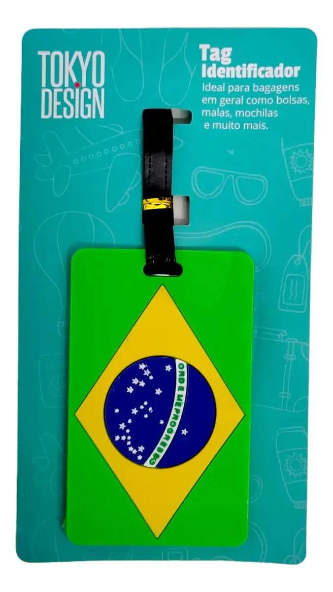 Tag Identificadora Bagagem Tokyo Design Bandeira Brasil PVC 10cm