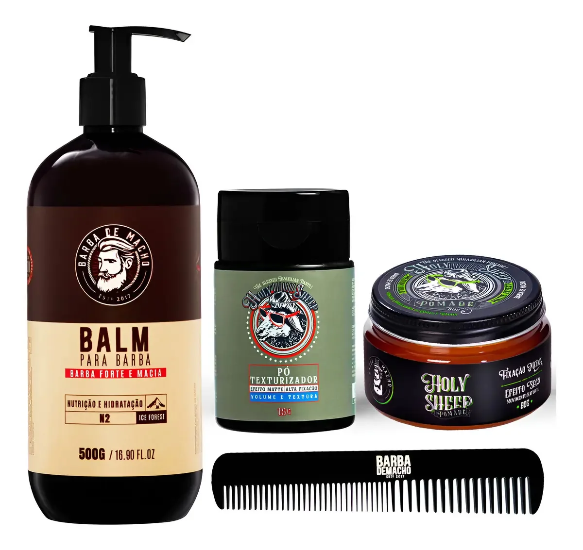 Kit Balm 500g + Pasta + Pó Modelador Matte - Barba De Macho