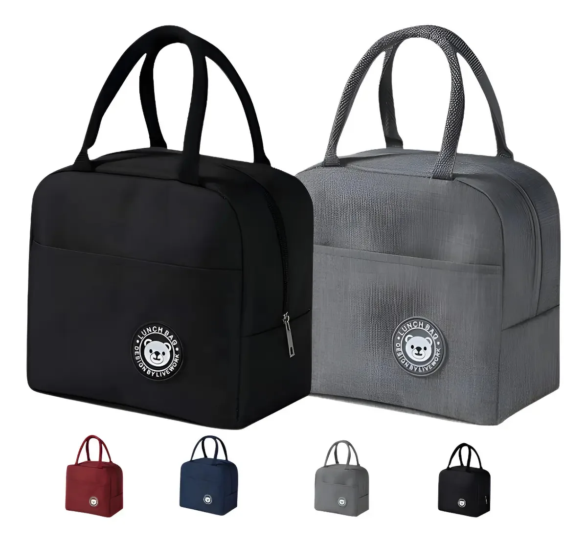 Kit 2 Bolsas Térmicas 6L Preto e Cinza Marmita Lancheira Trabalho Academia