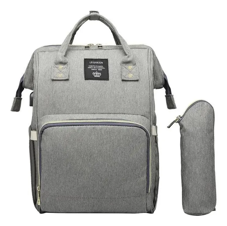 Mochila Maternidade Lequeen Cinza Usb E Necessaire