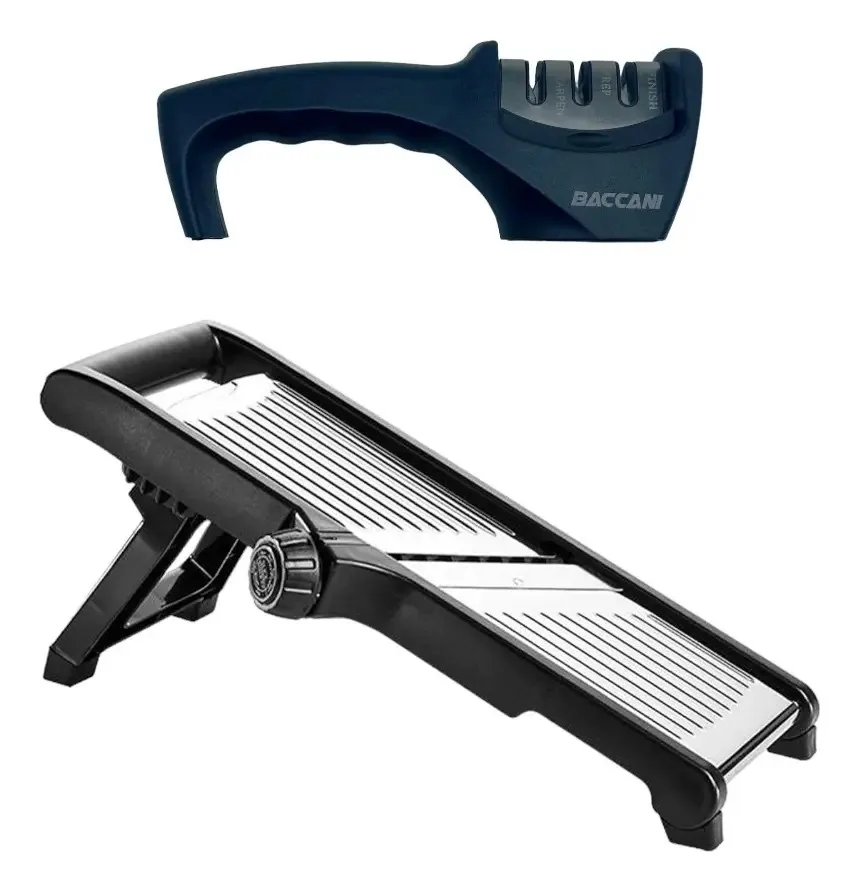 Cortador Fatiador Mandoline + Afiador De Facas 3 Acabamentos Cor Preto