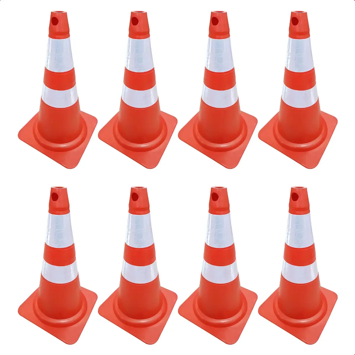 Kit 8 Cones Sinalização Flexível 75cm Plastcor Base PVC Fitas Refletivas