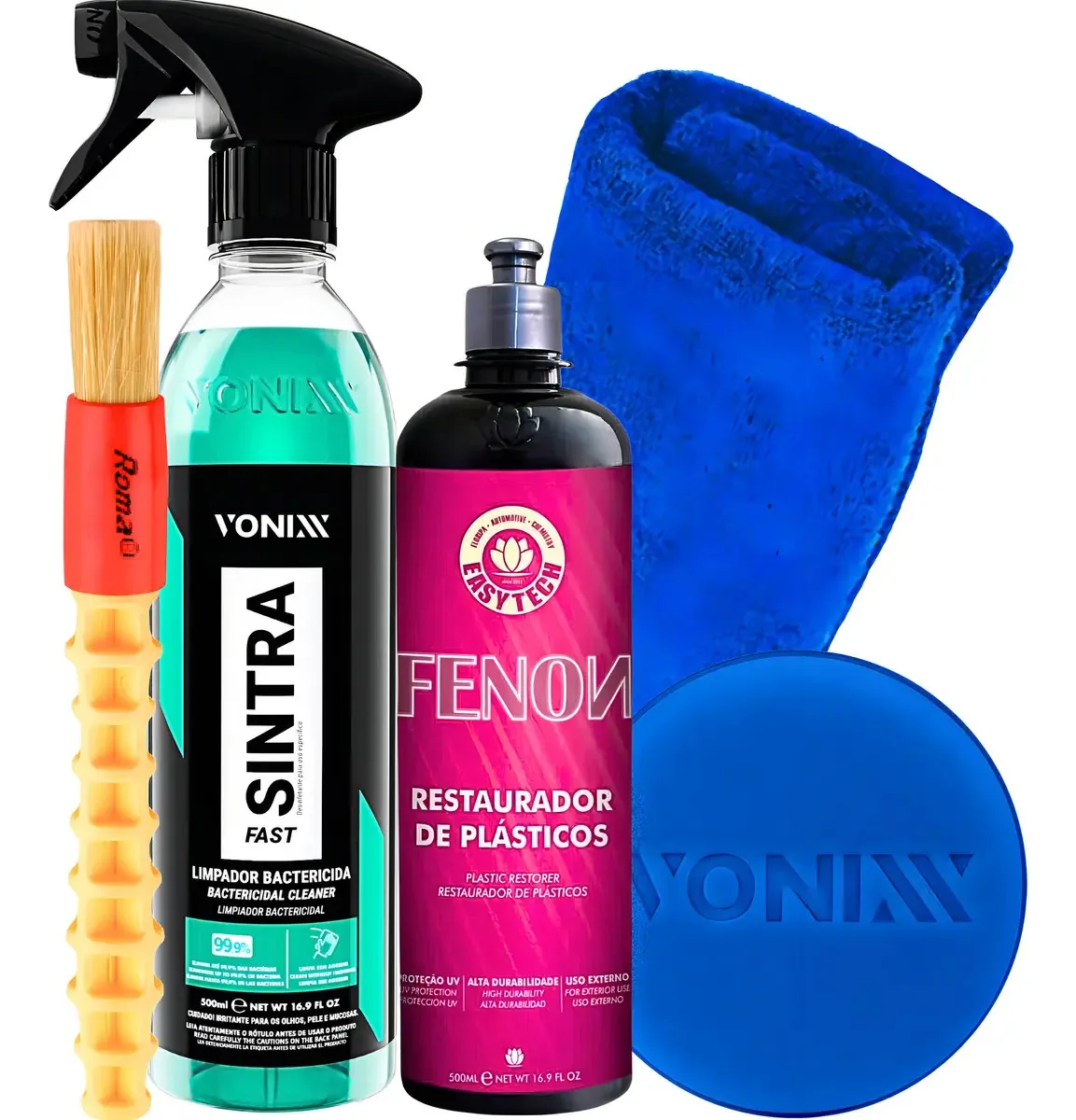 Kit Limpeza Automotiva Easytech Restaurador Plastico 500ml Fenon