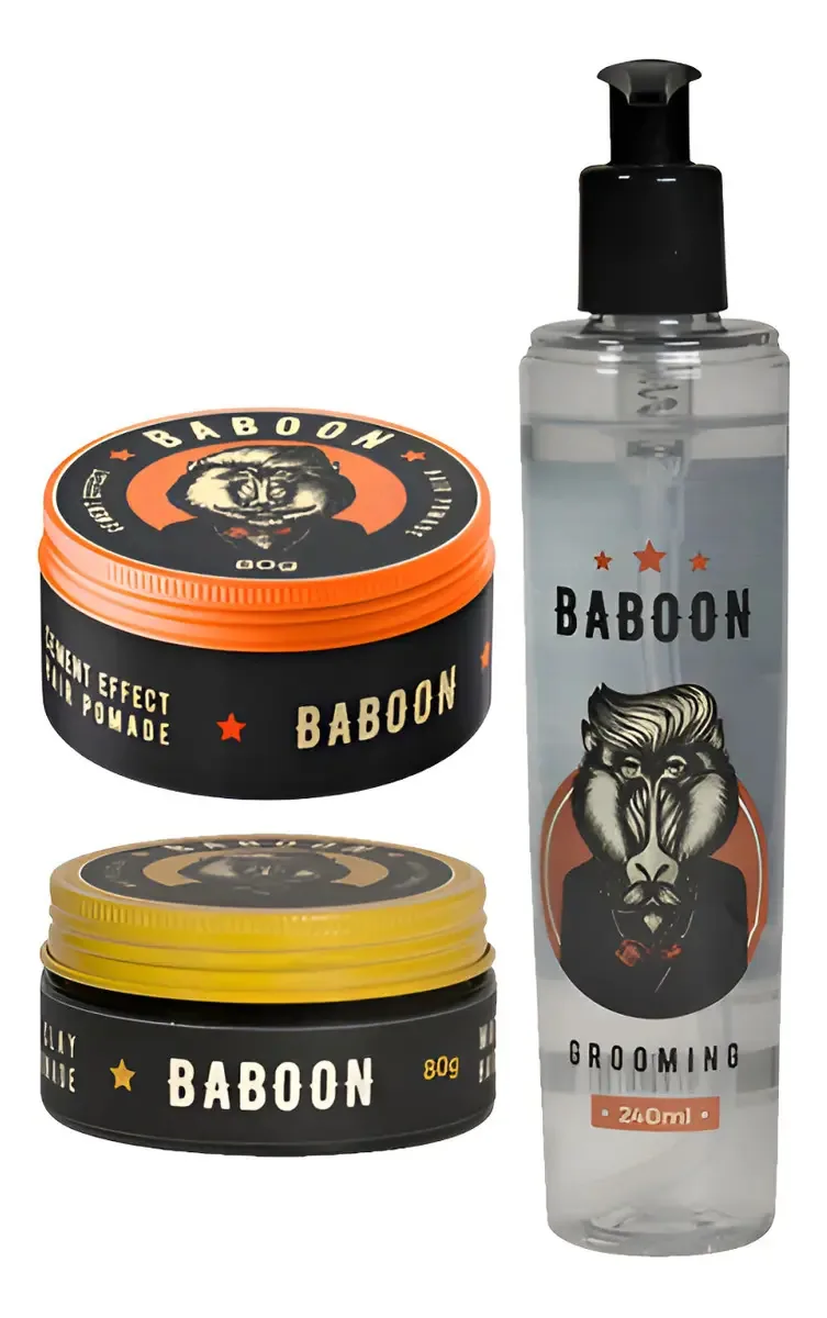 Kit Pomadas Modeladoras Baboon Cement, Matte Clay E Grooming