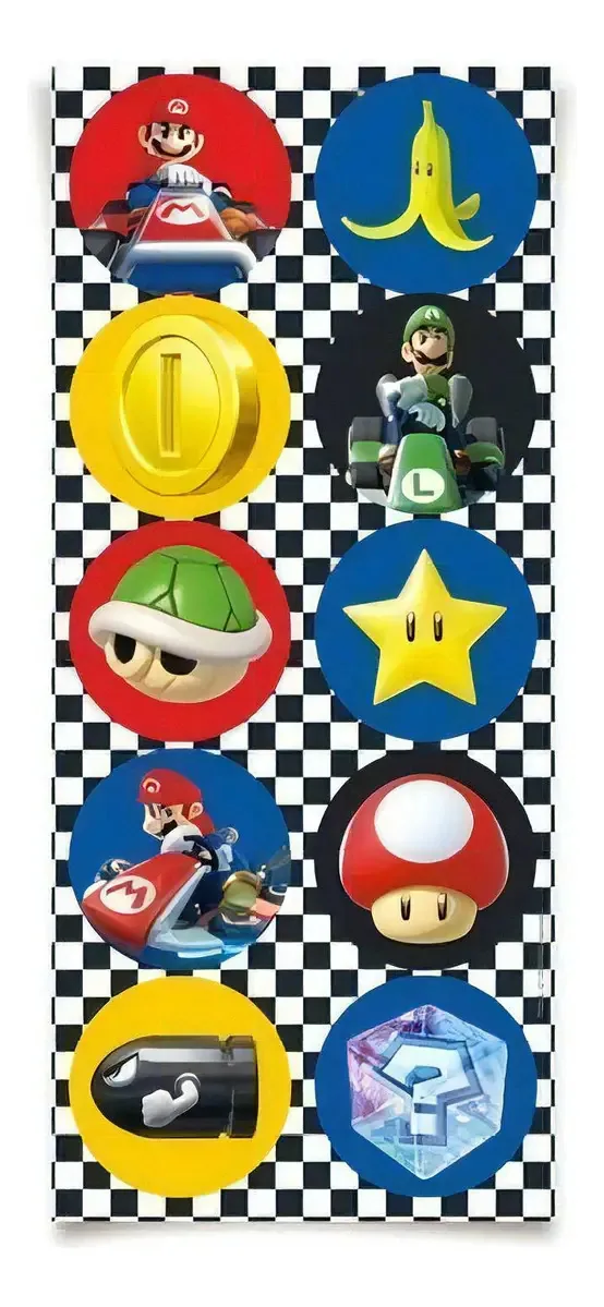 Adesivo Redondo Mario Kart C/30 Cromus