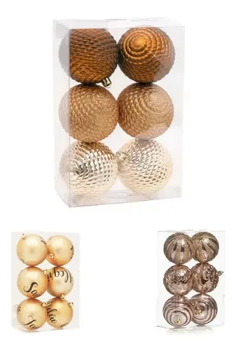 Bola Natal Decor Mar/dou/pr Glit C/6 8cm