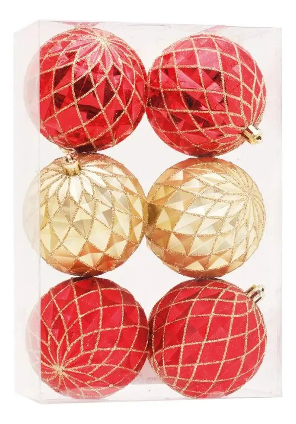 Bola Natal Decor Verm/dou Glitt C/6 8cm