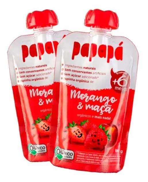 Kit 2x: Papinha Orgânica De Morango E Maçã Papapá 100g
