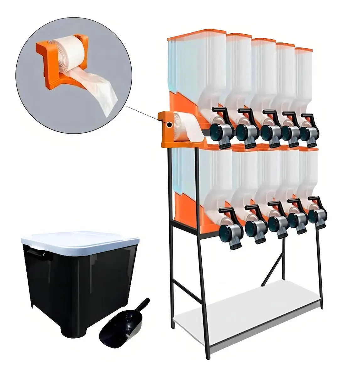 Dispenser Porta Armazenamento Cereais Ração 10 Módulos 35l Cor Laranja