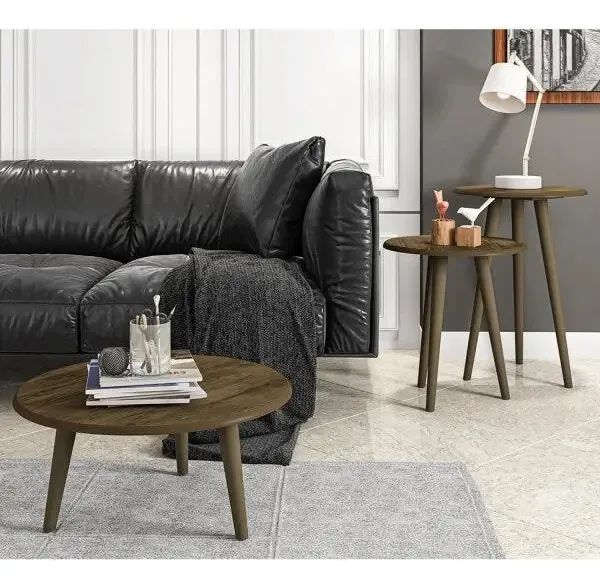 Conjunto Mesa De Centro E Mesas Laterais 3 Peças Eh