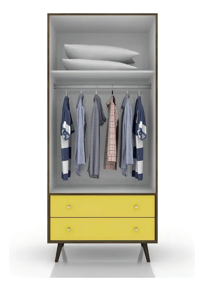 Guarda-roupa Milão Madeira Rustica E Amarelo