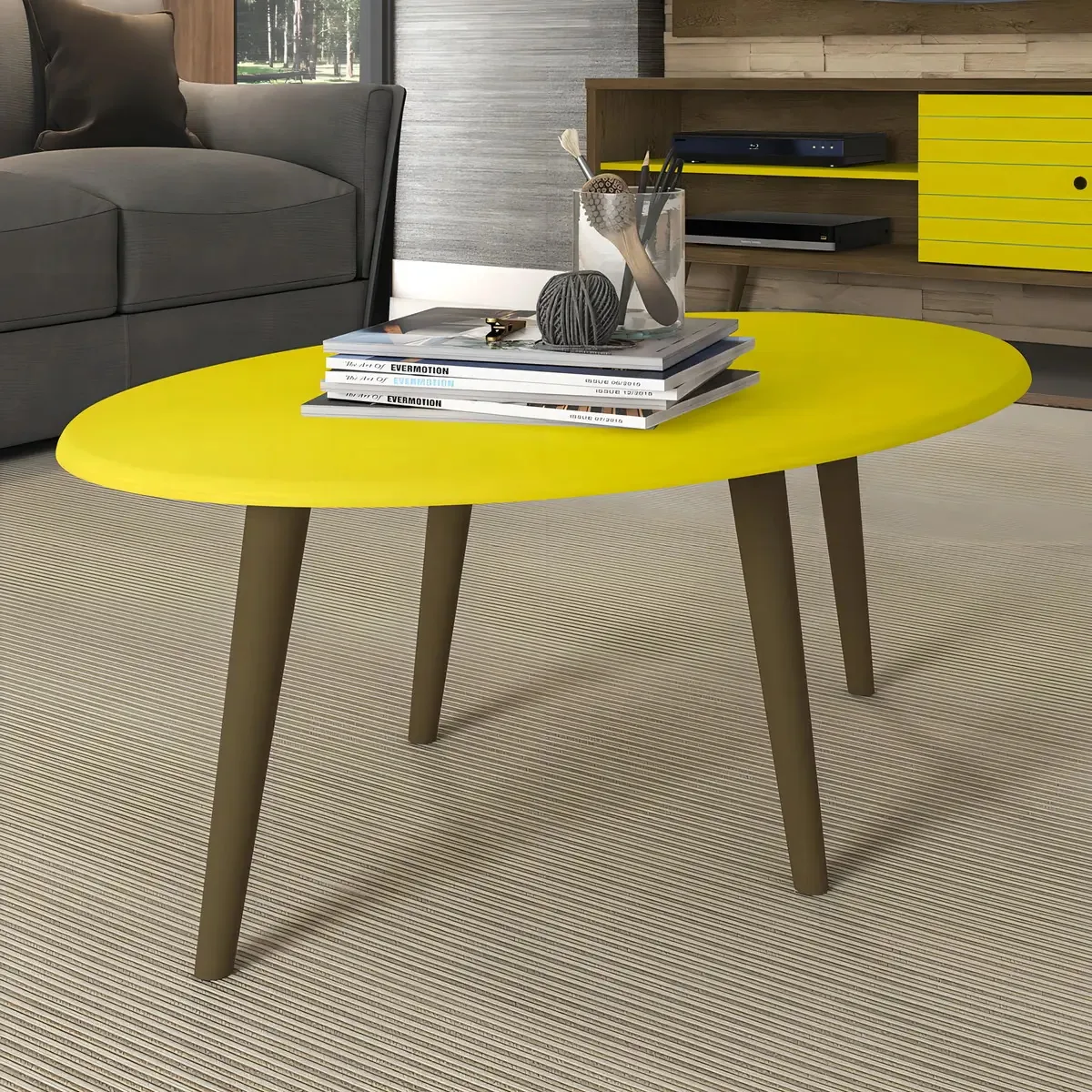 Mesa De Centro Oval Estrela Amarelo - Móveis Bechara
