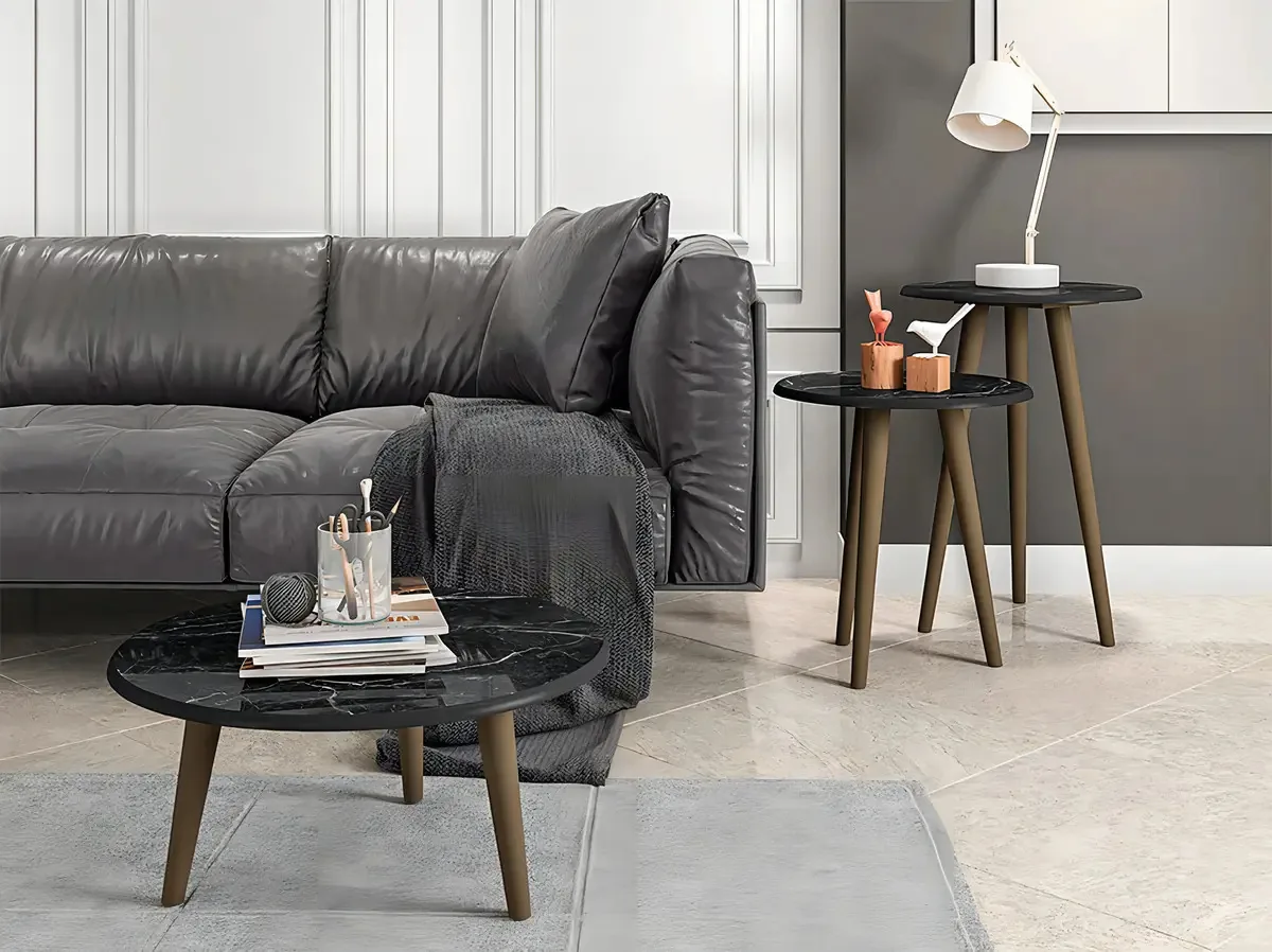Conjunto 3 Mesas Centro E Laterais Sala Estar Pes Madeira Cor Nero
