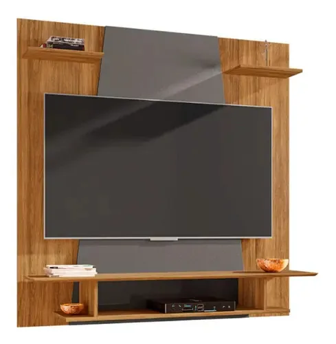 Painel De Parede Veneza 136x136x32cm Móveis Bechara Cor Titanium/Cinamomo