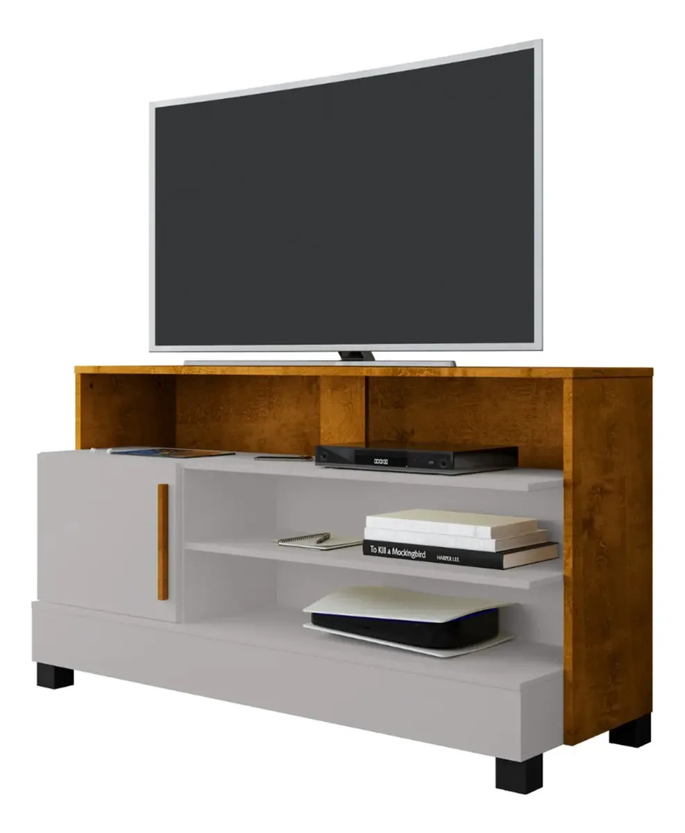 Rack de TV 48 Hoga Pipa Branco Inverno Cor Natural Inverno Branco/Natural