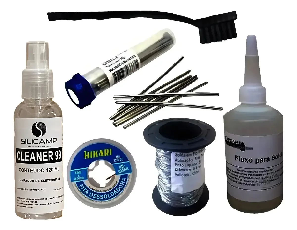 Kit Limpeza Placa Tapcamp 6 Peças Escova Fluxo Malha Pincel Salva Chip