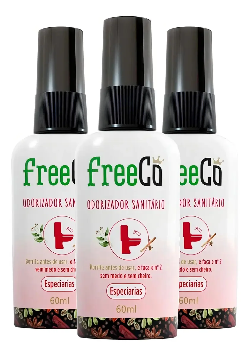 Kit 3 Freecô Odorizador Sanitário Borrifador Fragrâncias Fragrância Especiarias