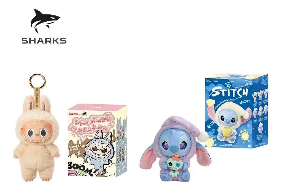 Kit 2 Pelúcias Labubu Stitch Monster 17cm Brilha no Escuro Shark ML