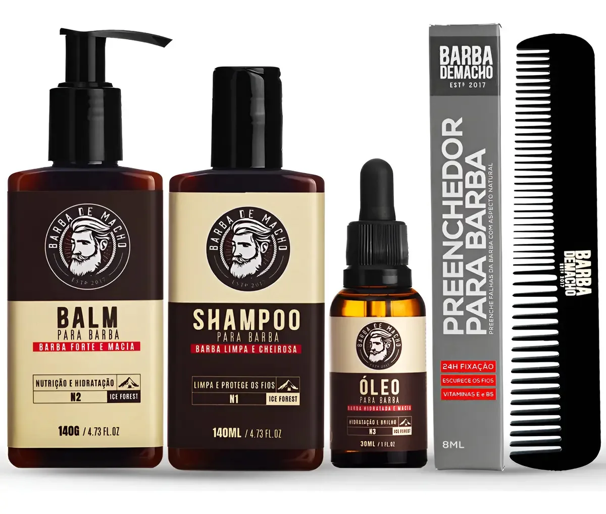 Kit Barba De Macho Shampoo Balm Óleo E Preenchedor De Falhas
