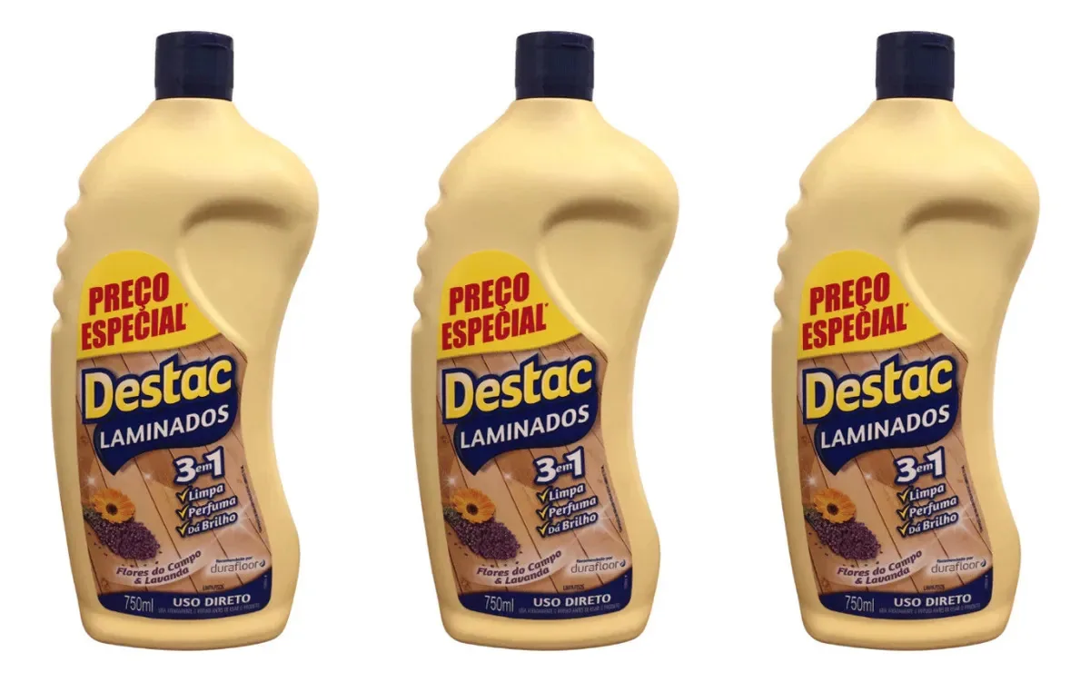 Kit 3 Limpadores Destac para Piso Laminado 750 mL Flores e Lavanda