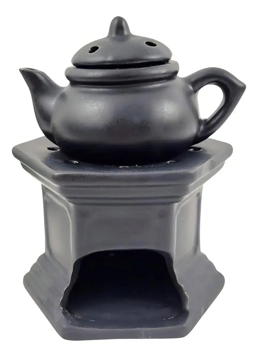 Queimador De Aroma Preto Chaleira 16x12x11cm Aromaterapia