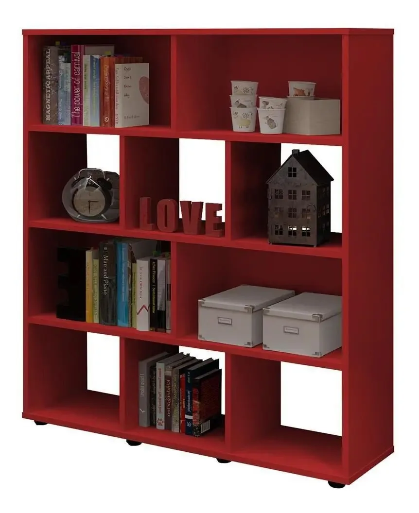 Estante Para Livros Livreiro Com 10 Nichos Artely Cor Vermelho