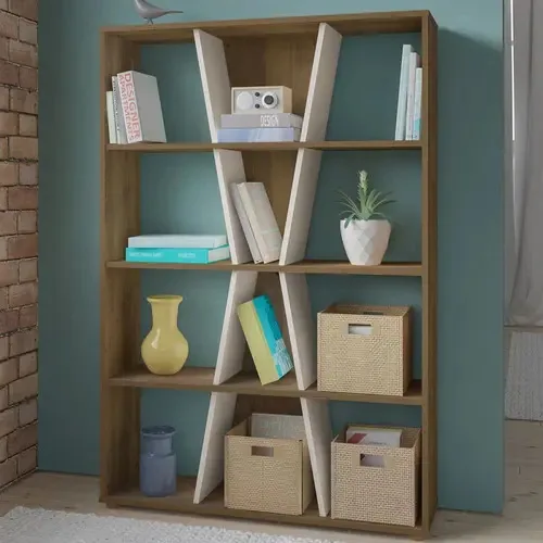 Estante Para Livros Xis 9 Prateleiras Pinho/off White Cor Marrom