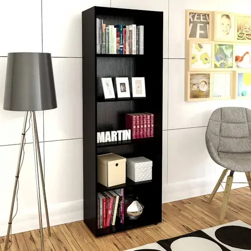 Estante para Livros Multy Artely 5 Prateleiras Preto 180cm Industrial MDF