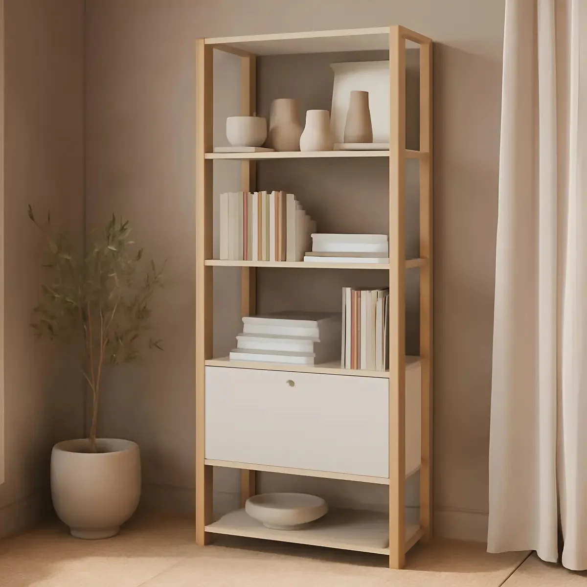 Artely Móveis Estante Para Livros Match 1 Porta 3 Prateleiras Off Cor Bege