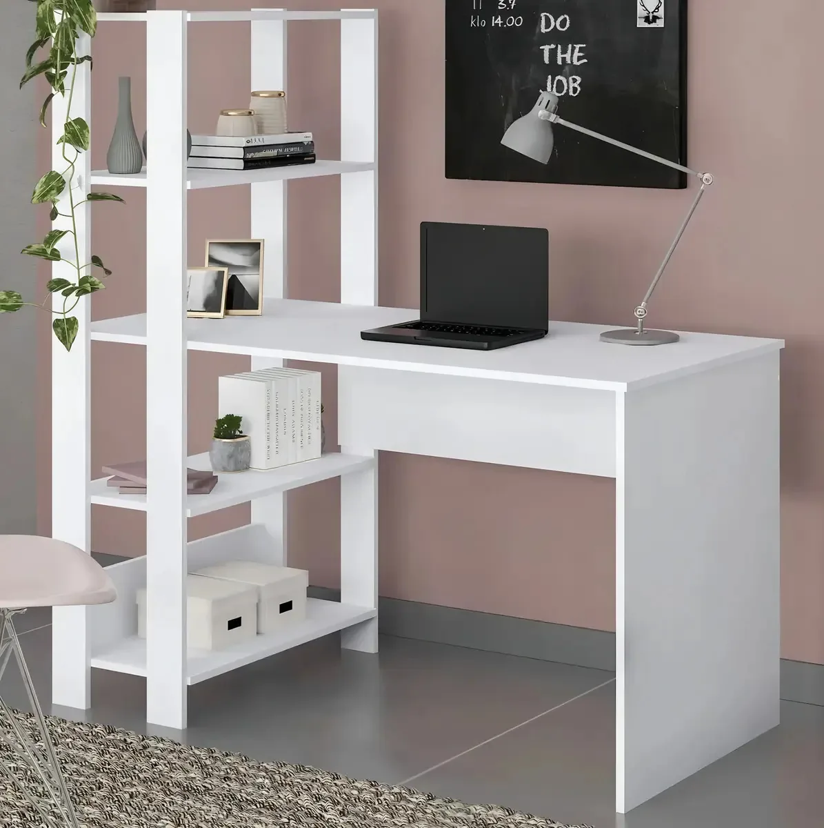 Escrivaninha Match Artely Com Estante Para Livros 3 Prateleiras Cor Branco