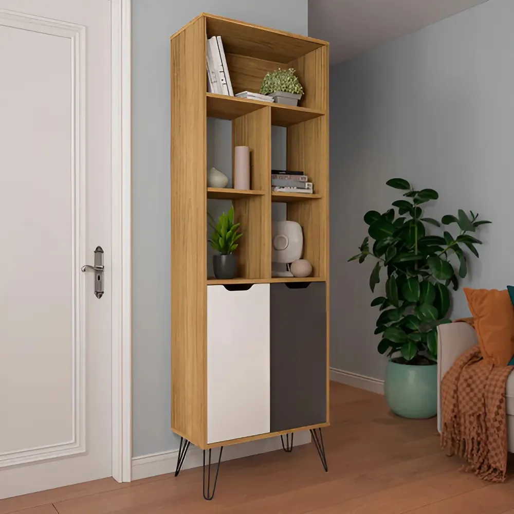 Estante Livreiro Artely MDF Marrom 2 Portas 4 Prateleiras 5 Nichos
