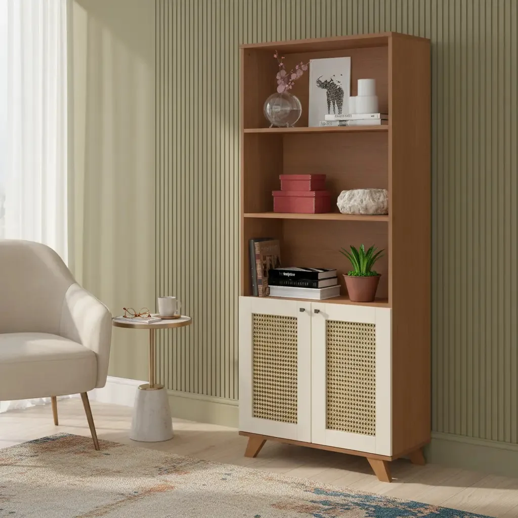Estante Para Livros 2 Portas Trama Carvalho Artely Cor Cinamomo/off White