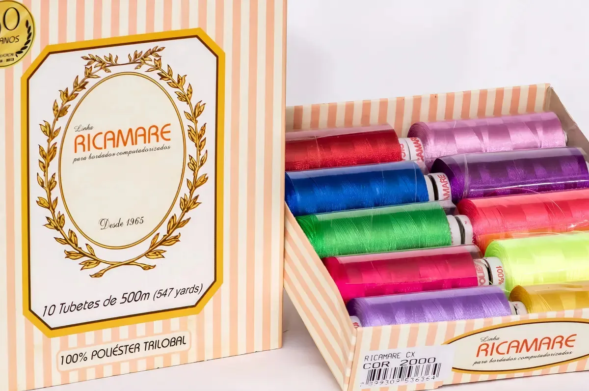 Kit 20 Linhas Bordado Ricamare Preto 500m Fio Poliéster Cone