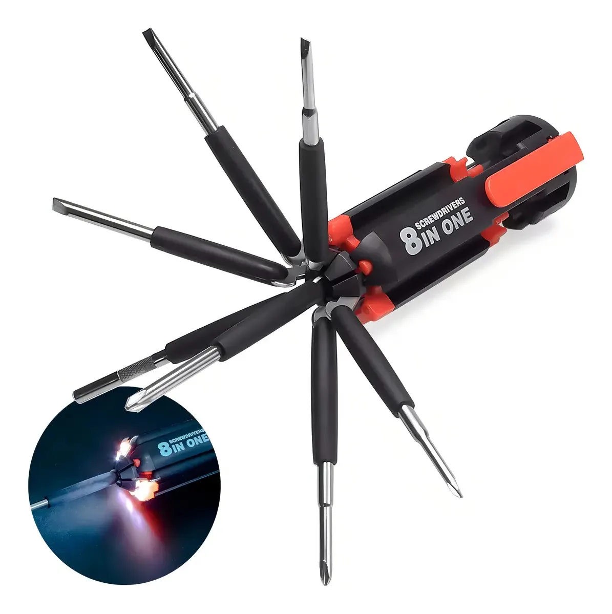 Kit Chave Fenda 8 Em 1 Phillips Estojo Precisão Led Lanterna