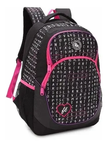 Mochila Juvenil Feminina Religiosa Escola Passeio Dl 0381 Cor Preto Desenho Do Tecido F