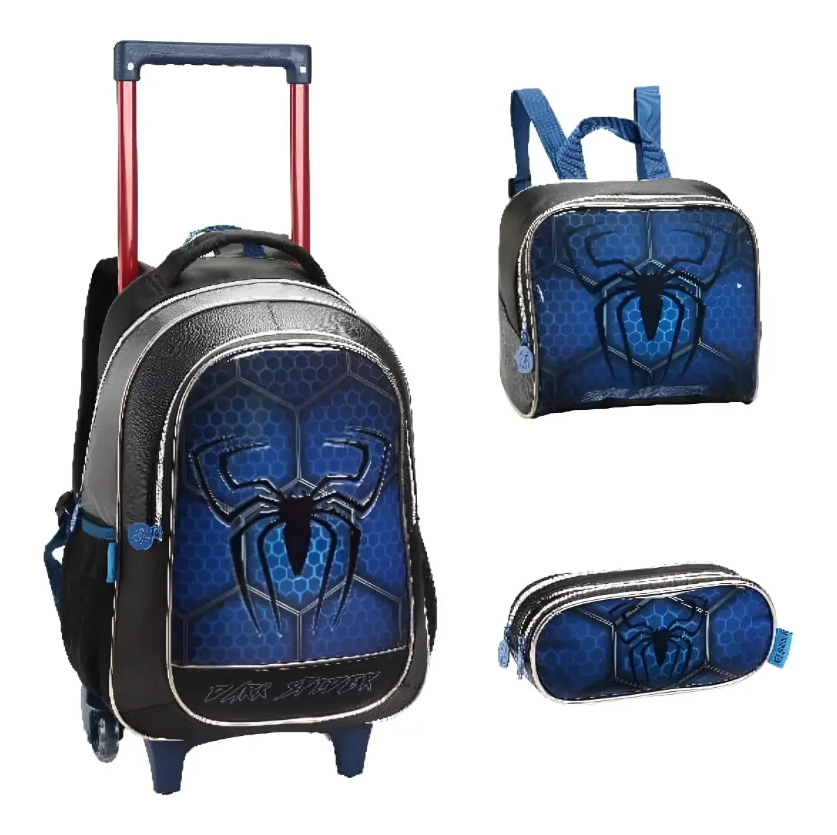 Kit Mochila Lancheira Estojo Lancheira Aranha Denlex