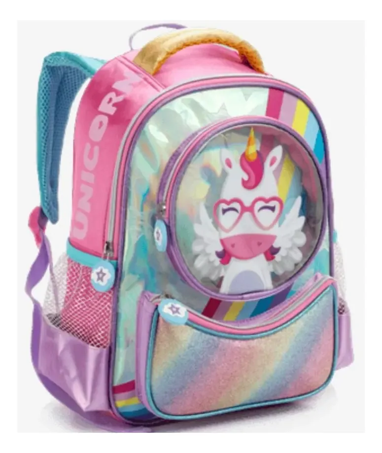 Mochila Unicornio Escolar Creche Passeio Infantil Menina Desenho Do Tecido Unicórnio Glitter