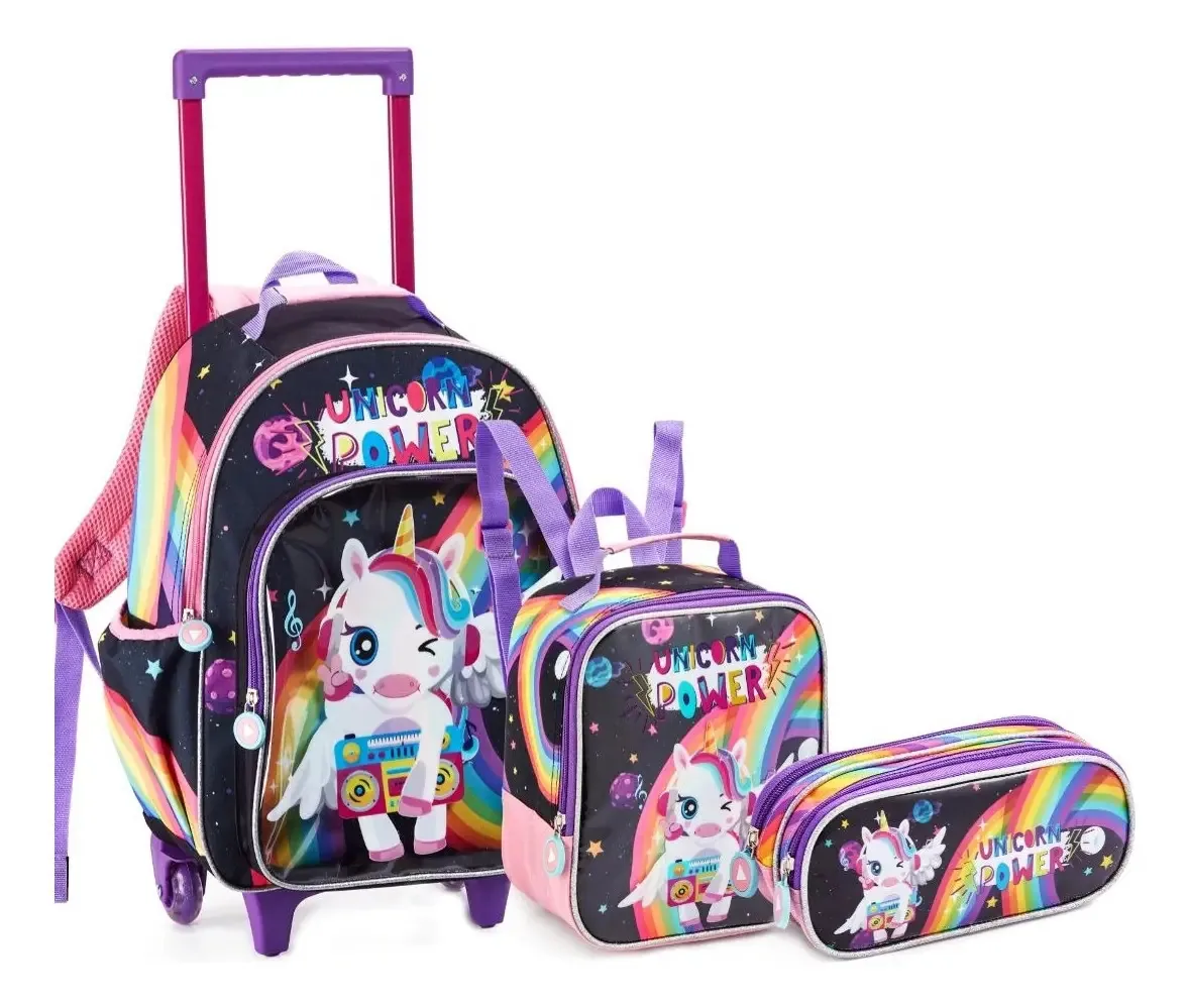 Denlex Escolar mochila infantil escolar rodinha unicórnio feminina 2024 Escolar Negro 16 L