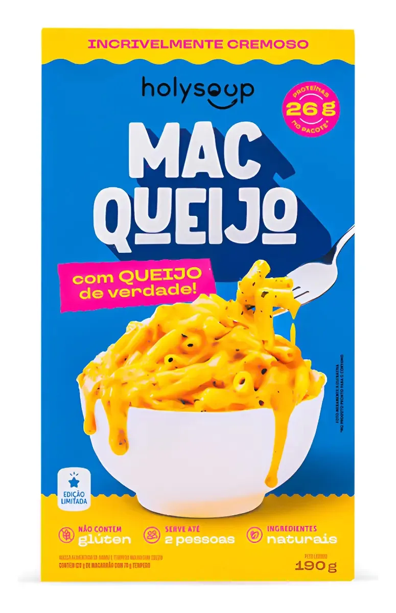 Holymac Mac Queijo 190g Macarrão Instantâneo 46g Proteínas