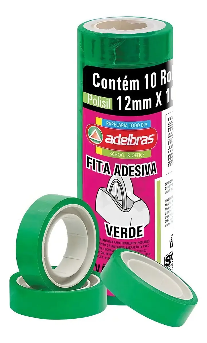 Eurocel Fita Adesiva Colorida 12mmx10m verde pacote com 10 unidades