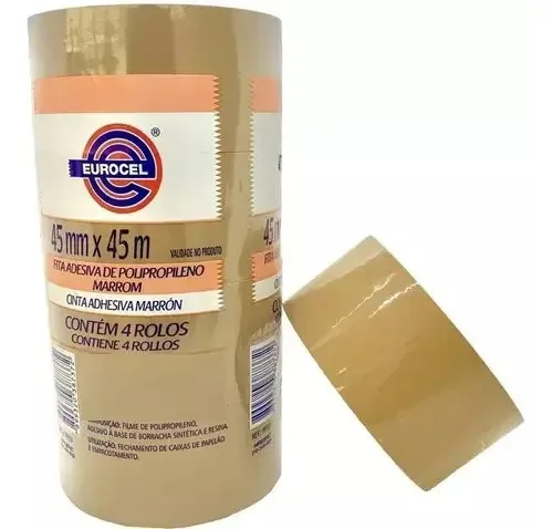 Fita Adesiva Eurocel 45mmx45m Marrom Embalagem C/4 Unidades