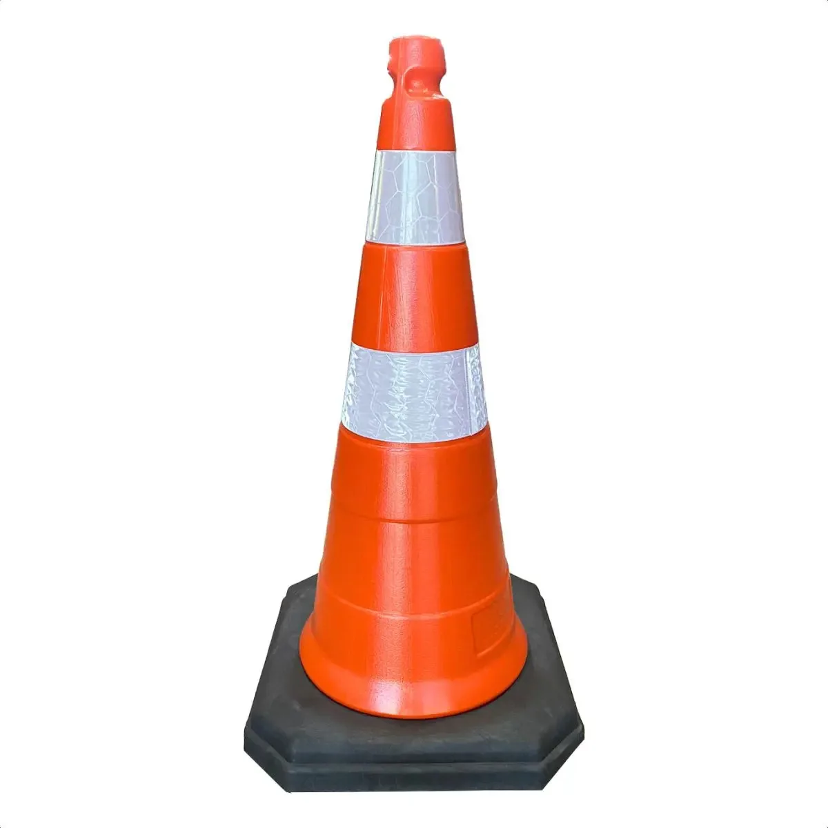 Cone de Sinalização 75cm Laranja com 2 Fitas Refletivas Base 40x40cm